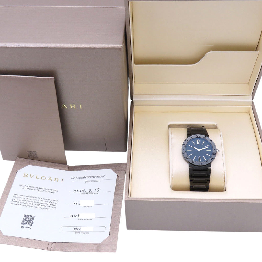 新品同様 ブルガリ クオーツ ブルガリブルガリ ブラックDLCコーティング BB33S 腕時計 SS ブラック 黒文字盤 0175【中古】BVLGARI