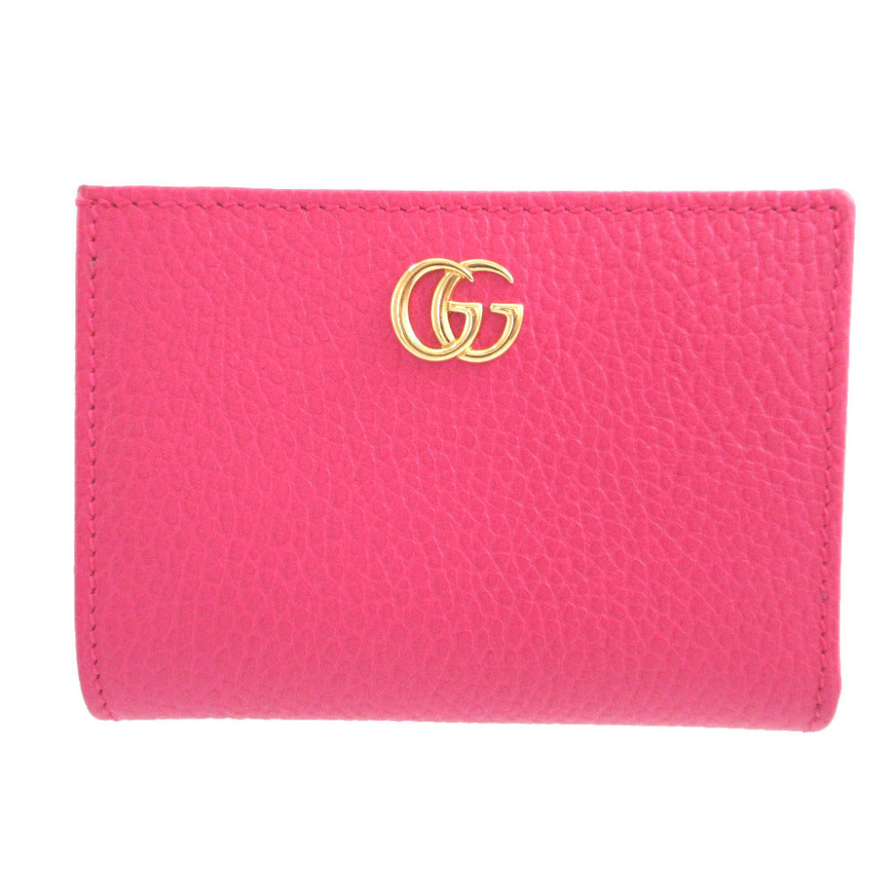 新品同様 グッチ 772738 GGマーモント レザー ピンク 2つ折り財布 財布 0193【中古】GUCCI