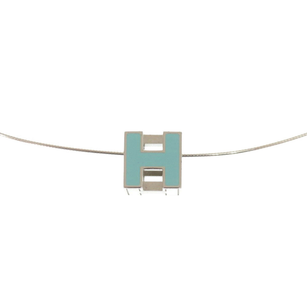 美品 エルメス カージュドアッシュ Hキューブ メタル シルバー ライトブルー ネックレス 0194【中古】HERMES