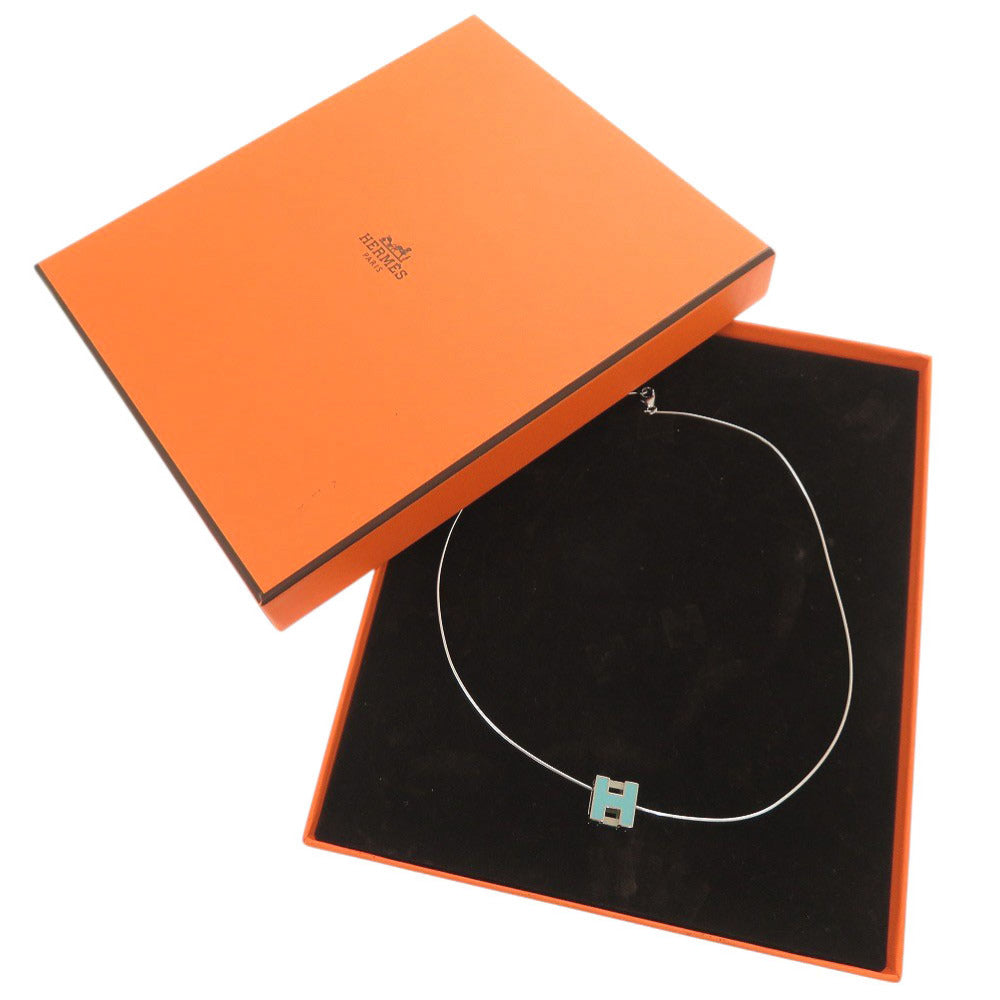 美品 エルメス カージュドアッシュ Hキューブ メタル シルバー ライトブルー ネックレス 0194【中古】HERMES