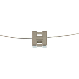 美品 エルメス カージュドアッシュ Hキューブ メタル シルバー ライトブルー ネックレス 0194【中古】HERMES