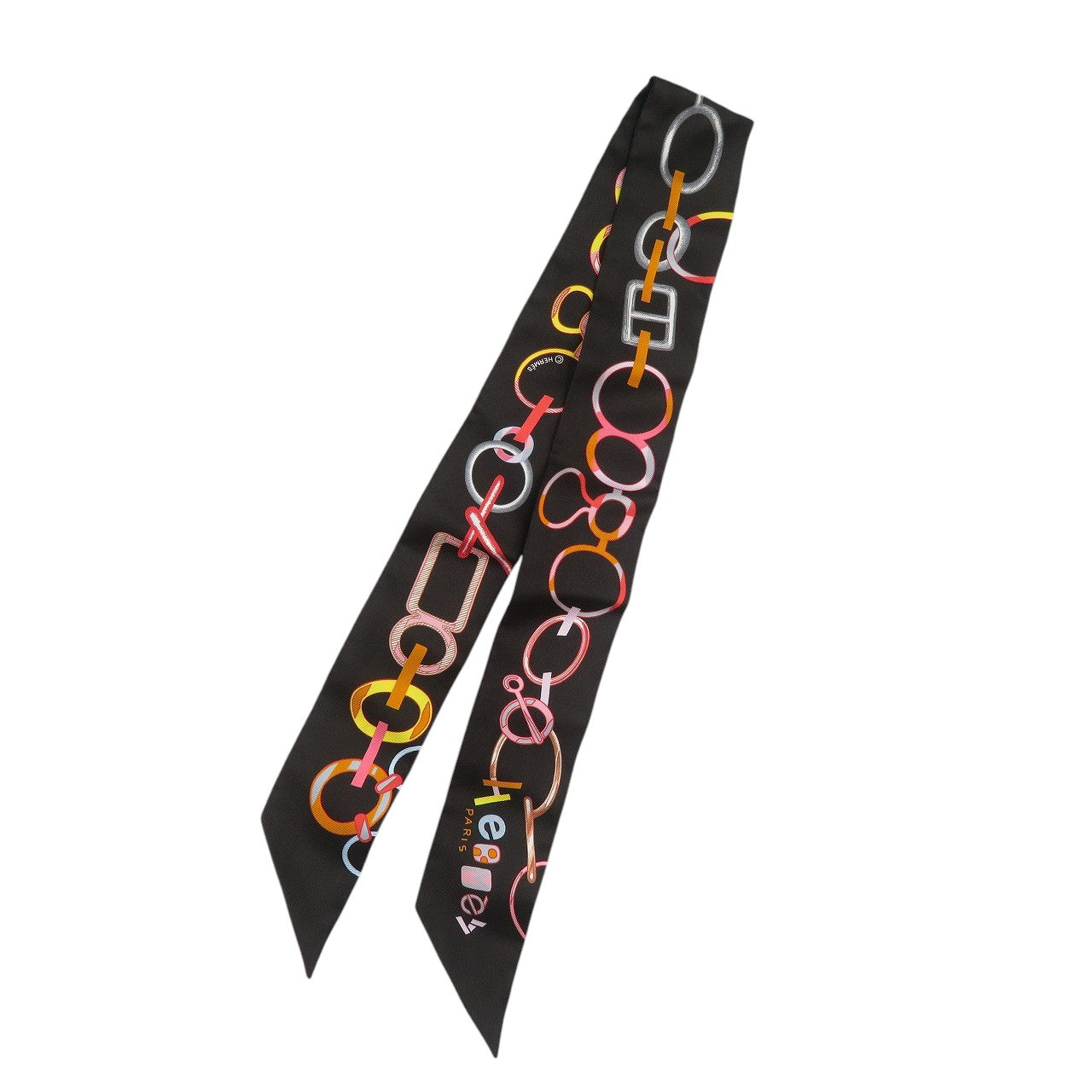 美品 エルメス ツイリー Do Re Boucles 063951S シルク ノワール ローズ マルチカラー ブラック スカーフ 0208-1【中古】HERMES