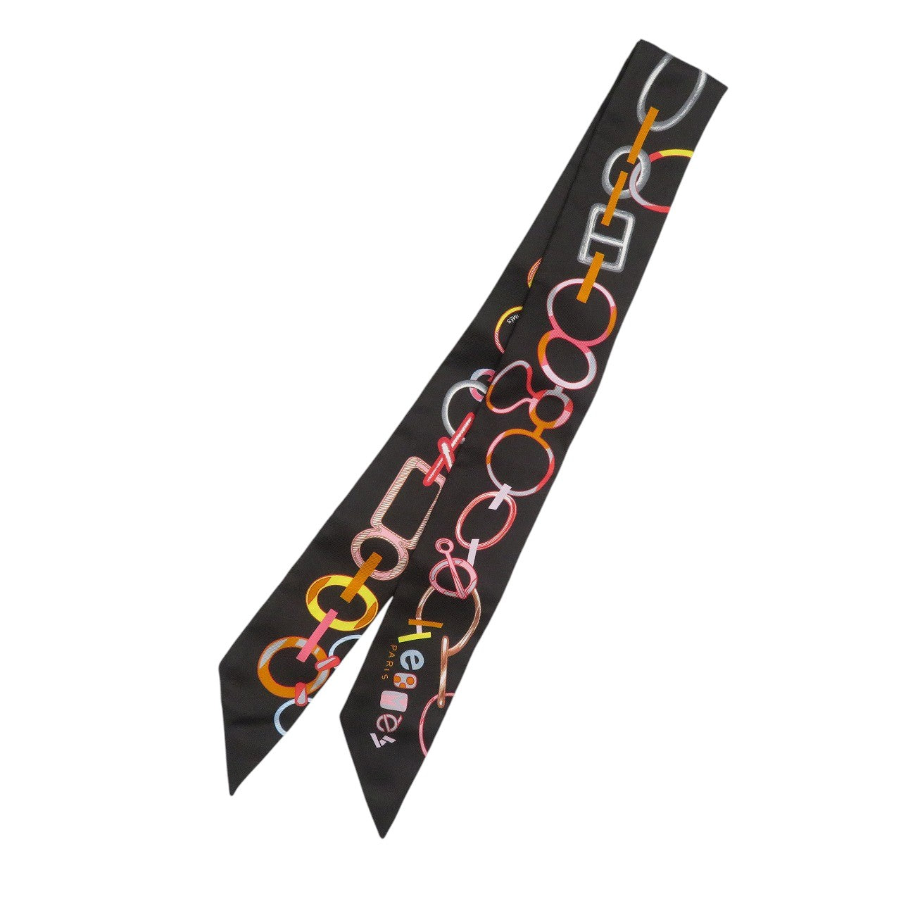 美品 エルメス ツイリー Do Re Boucles 063951S シルク ノワール ローズ マルチカラー スカーフ 0208-2【中古】HERMES