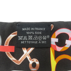 美品 エルメス ツイリー Do Re Boucles 063951S シルク ノワール ローズ マルチカラー スカーフ 0208-2【中古】HERMES