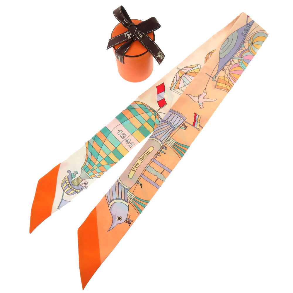 美品 エルメス ツイリー LES FOLIES DU CIEL 大空の狂気 オレンジ シルク スカーフ 0210 【中古】 HERMES