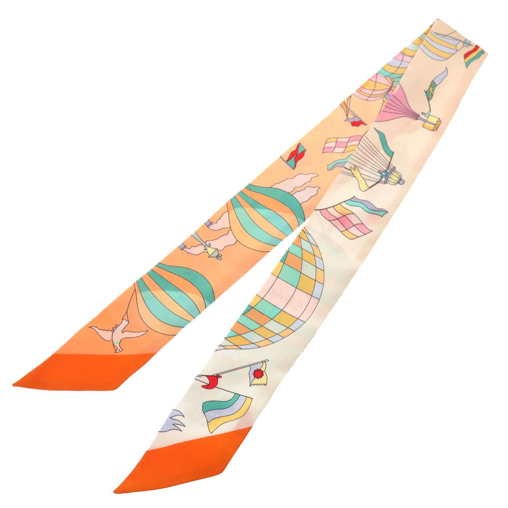 美品 エルメス ツイリー LES FOLIES DU CIEL 大空の狂気 オレンジ シルク スカーフ 0210 【中古】 HERMES