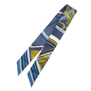 美品 エルメス ツイリー ジョージワシントンの馬車 デタイユ シルク ブルー ホワイト イエロー スカーフ 0211【中古】HERMES