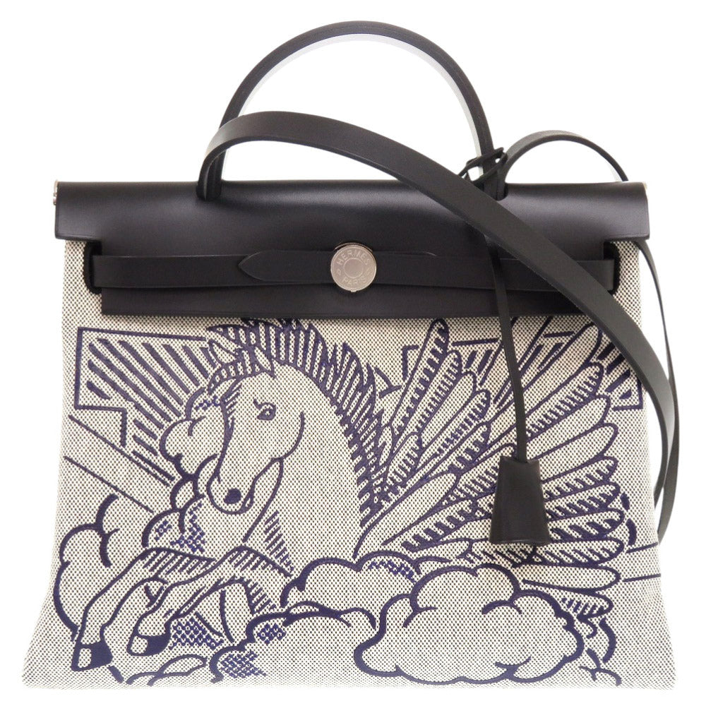 未使用 エルメス エールバッグジップ 31 PM ペガサスポップ トワルアッシュ ヴァッシュハンター ブルーインディゴ Y刻印(2020年製) ハンドバッグ 0221 【中古】 HERMES