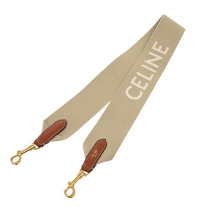 新品同様 セリーヌ ジャガード ショートストラップ 49S022 キャンバス レザー ベージュ ショルダーストラップ 0232【中古】CELINE