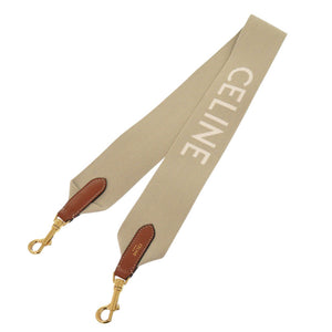 新品同様 セリーヌ ジャガード ショートストラップ 49S022 キャンバス レザー ベージュ ショルダーストラップ 0232【中古】CELINE