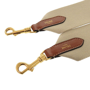 新品同様 セリーヌ ジャガード ショートストラップ 49S022 キャンバス レザー ベージュ ショルダーストラップ 0232【中古】CELINE