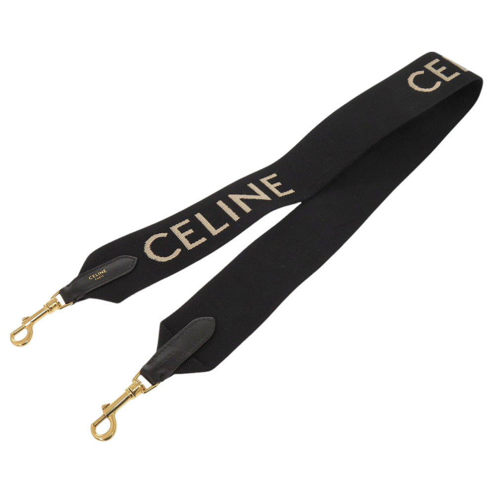 新品同様 セリーヌ ジャガード ロングストラップ 49S012 キャンバス レザー ブラック ショルダーストラップ 黒 0233【中古】CELINE