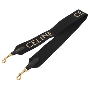 新品同様 セリーヌ ジャガード ロングストラップ 49S012 キャンバス レザー ブラック ショルダーストラップ 黒 0233【中古】CELINE