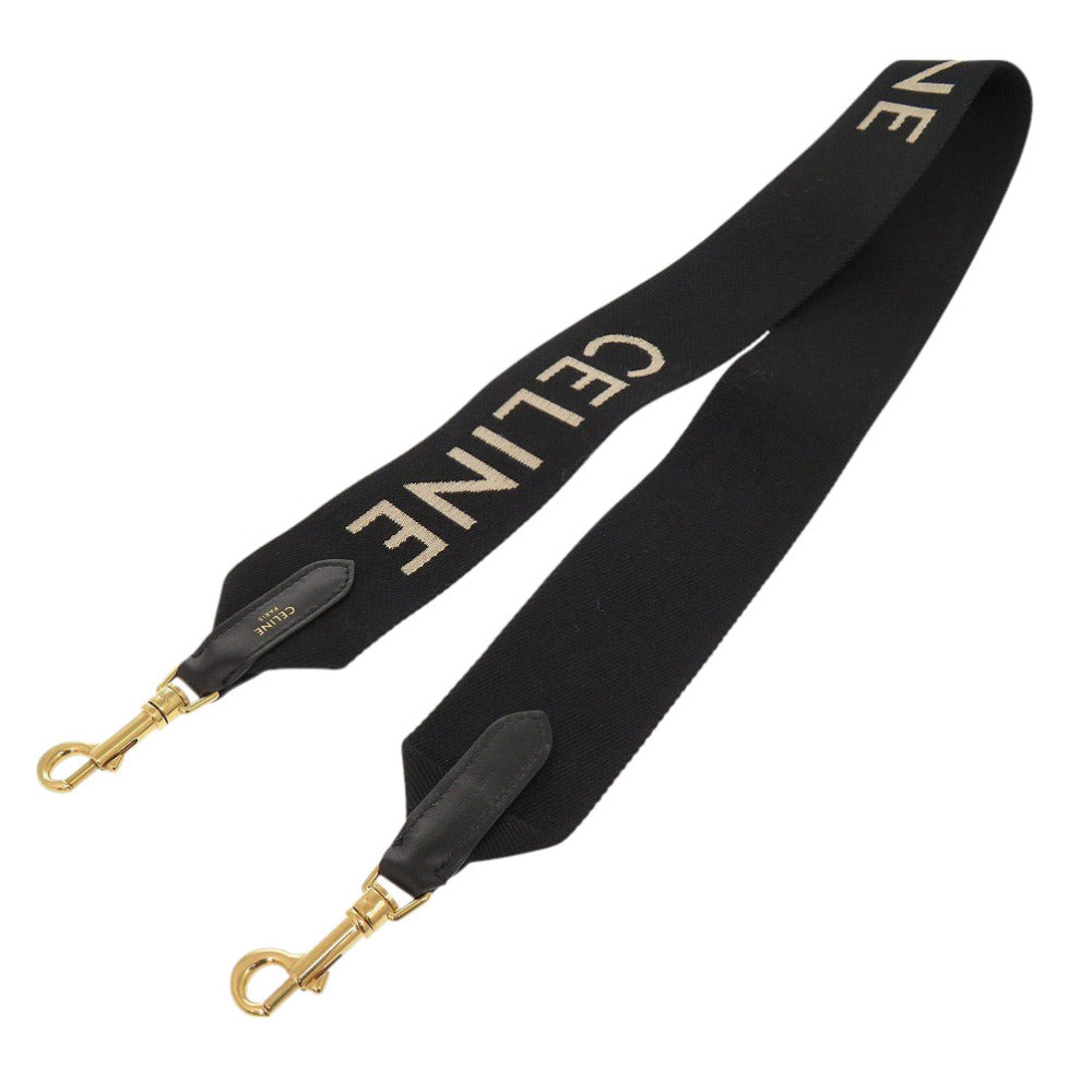 新品同様 セリーヌ ジャガード ロングストラップ 49S012 キャンバス レザー ブラック ショルダーストラップ 黒 0233【中古】CELINE