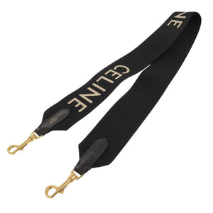 新品同様 セリーヌ ジャガード ロングストラップ 49S012 キャンバス レザー ブラック ショルダーストラップ 黒 0233【中古】CELINE