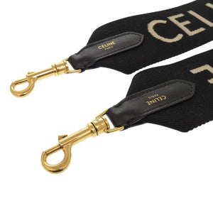 新品同様 セリーヌ ジャガード ロングストラップ 49S012 キャンバス レザー ブラック ショルダーストラップ 黒 0233【中古】CELINE