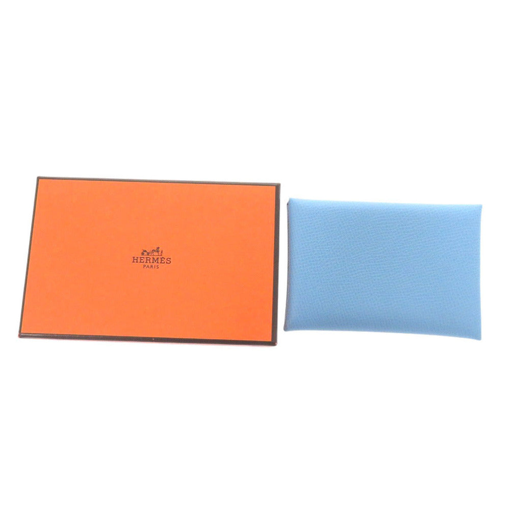 未使用 エルメス カルヴィデュオ セレスト ヴォーエプソン B刻印(2023年製) カードケース 水色 0237【中古】HERMES