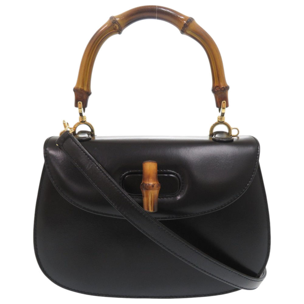 美品 グッチ バンブー 000 46 0188 レザー ブラック 2WAY ハンドバッグ ショルダーバッグ 0257【中古】GUCCI