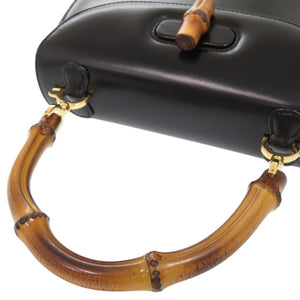 美品 グッチ バンブー 000 46 0188 レザー ブラック 2WAY ハンドバッグ ショルダーバッグ 0257【中古】GUCCI