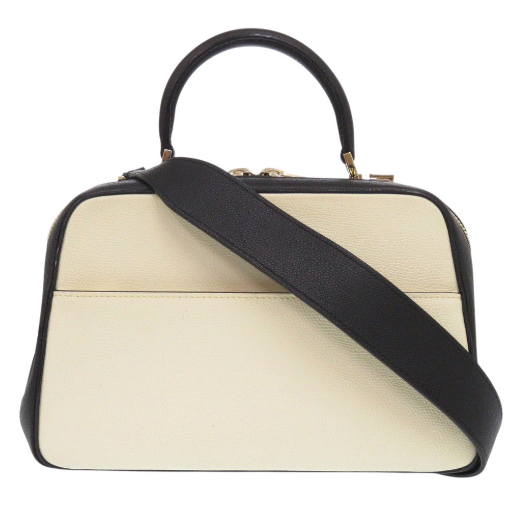 美品 ヴァレクストラ 2WAY セリエエッセ ミディアム レザー ホワイト/ブラック ハンドバッグ 0276【中古】Valextra