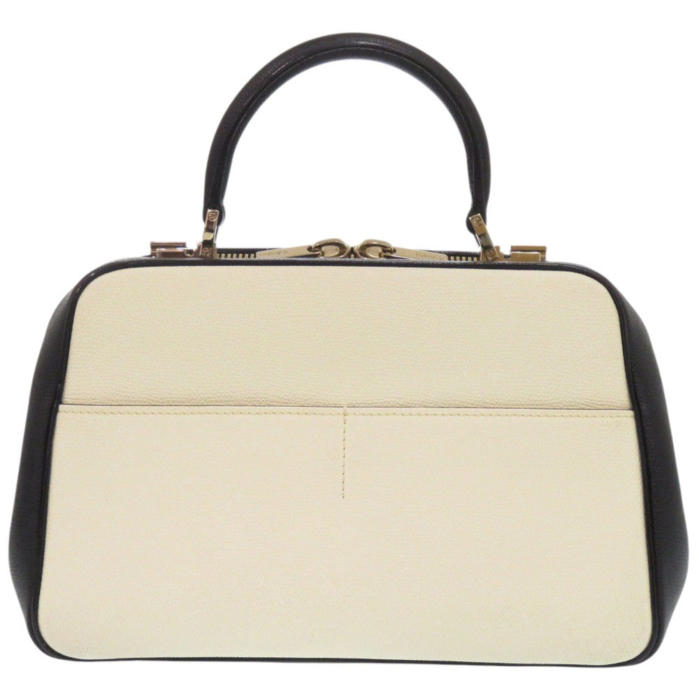 美品 ヴァレクストラ 2WAY セリエエッセ ミディアム レザー ホワイト/ブラック ハンドバッグ 0276【中古】Valextra