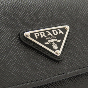 新品同様 プラダ サフィアーノトライアングル 1MH043 レザー ブラック 三つ折り財布 黒 0283【中古】PRADA