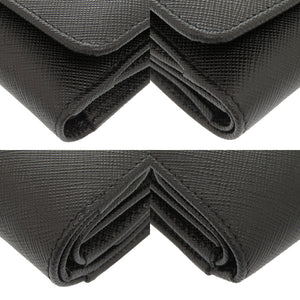 新品同様 プラダ サフィアーノトライアングル 1MH043 レザー ブラック 三つ折り財布 黒 0283【中古】PRADA