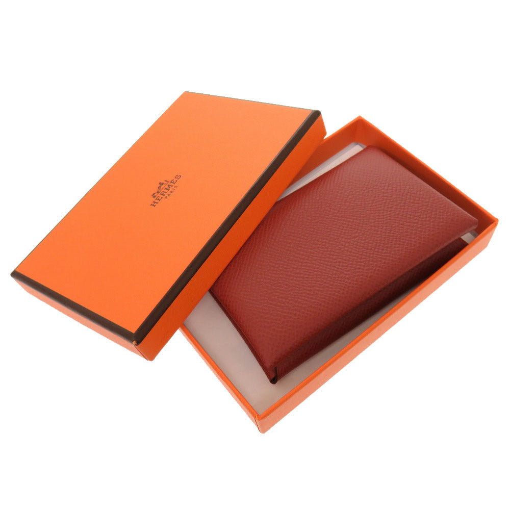 新品同様 エルメス カルヴィ ヴォーエプソン ブリック シルバー金具 U刻印(2022年製) カードケース 茶 0288 【中古】 HERMES