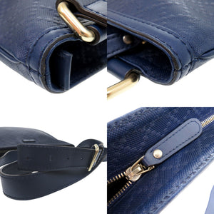 美品 グッチ Diamante Hilary Lux ショルダーバッグ ディアマンテ柄 A4収納 斜め掛け レザー ネイビー 0300【中古】GUCCI