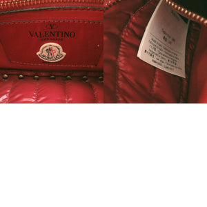 美品 ヴァレンティノ ガラヴァーニ チェーンショルダー ロックスタッズ VALENTINO x MONCLER ナイロン レッド ハンドバッグ 赤 0306【中古】Valentino Garavani