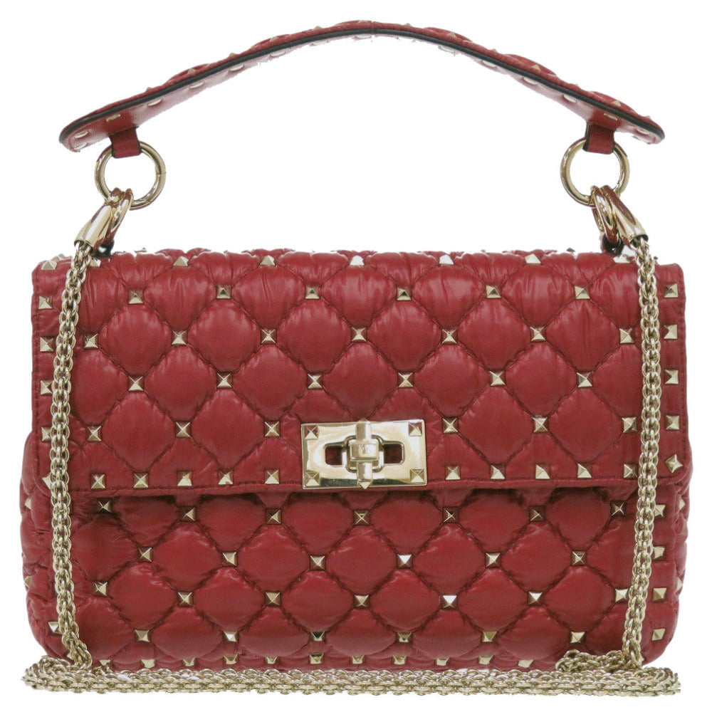 美品 ヴァレンティノ ガラヴァーニ チェーンショルダー ロックスタッズ VALENTINO x MONCLER ナイロン レッド ハンドバッグ 赤 0306【中古】Valentino Garavani