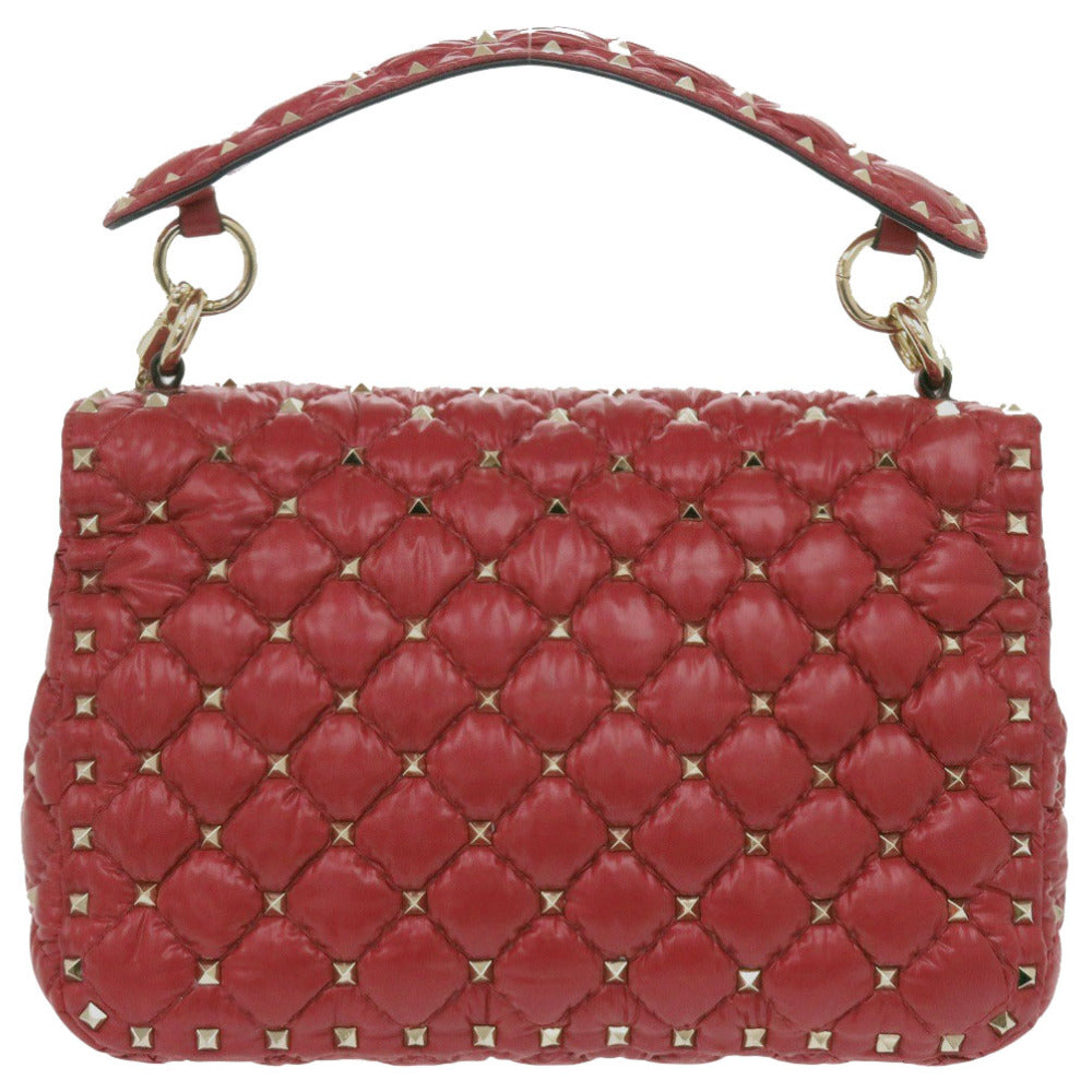 美品 ヴァレンティノ ガラヴァーニ チェーンショルダー ロックスタッズ VALENTINO x MONCLER ナイロン レッド ハンドバッグ 赤 0306【中古】Valentino Garavani