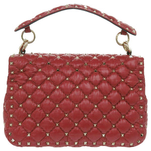 美品 ヴァレンティノ ガラヴァーニ チェーンショルダー ロックスタッズ VALENTINO x MONCLER ナイロン レッド ハンドバッグ 赤 0306【中古】Valentino Garavani