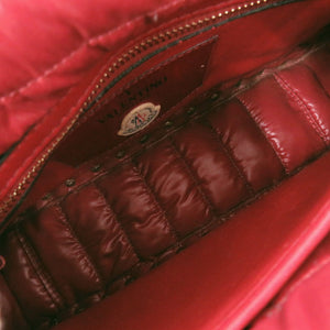 美品 ヴァレンティノ ガラヴァーニ チェーンショルダー ロックスタッズ VALENTINO x MONCLER ナイロン レッド ハンドバッグ 赤 0306【中古】Valentino Garavani