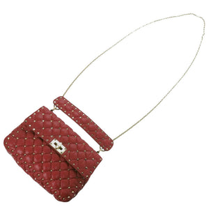 美品 ヴァレンティノ ガラヴァーニ チェーンショルダー ロックスタッズ VALENTINO x MONCLER ナイロン レッド ハンドバッグ 赤 0306【中古】Valentino Garavani