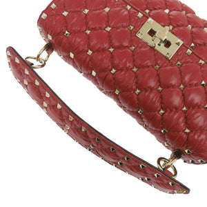 美品 ヴァレンティノ ガラヴァーニ チェーンショルダー ロックスタッズ VALENTINO x MONCLER ナイロン レッド ハンドバッグ 赤 0306【中古】Valentino Garavani