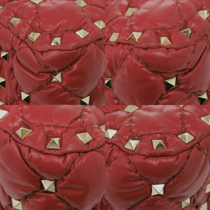 美品 ヴァレンティノ ガラヴァーニ チェーンショルダー ロックスタッズ VALENTINO x MONCLER ナイロン レッド ハンドバッグ 赤 0306【中古】Valentino Garavani