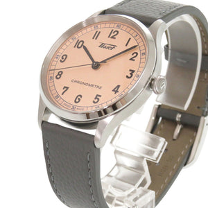 未使用 ティソ ヘリテージ1938 クロノメーター T142.464.16.332.00 ピンク文字盤 グレー SS レザー 自動巻き 腕時計 0318【中古】TISSOT