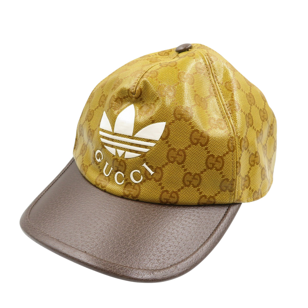 未使用 グッチ アディダス 696475 ナイロン レザー ブラウン M GGクリスタル ベースボールキャップ 帽子 0356【中古】GUCCI