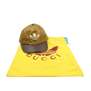 未使用 グッチ アディダス 696475 ナイロン レザー ブラウン M GGクリスタル ベースボールキャップ 帽子 0356【中古】GUCCI