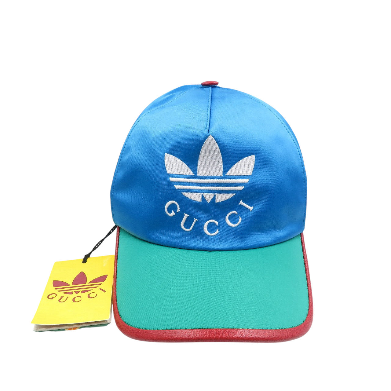 未使用 グッチ GUCCI×adidas 703825 刺繍 サイズM ナイロン ブルー グリーン ベースボールキャップ 帽子 0357【中古】GUCCI