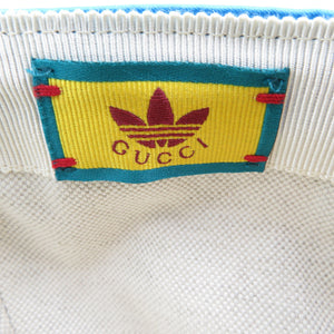 未使用 グッチ GUCCI×adidas 703825 刺繍 サイズM ナイロン ブルー グリーン ベースボールキャップ 帽子 0357【中古】GUCCI