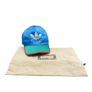 未使用 グッチ GUCCI×adidas 703825 刺繍 サイズM ナイロン ブルー グリーン ベースボールキャップ 帽子 0357【中古】GUCCI