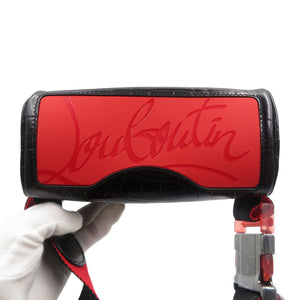 未使用 クリスチャンルブタン 1215059 クロコ型押しレザー シルバー金具 ブラック レッド クロスボディ バッグ 0370【中古】Christian Louboutin