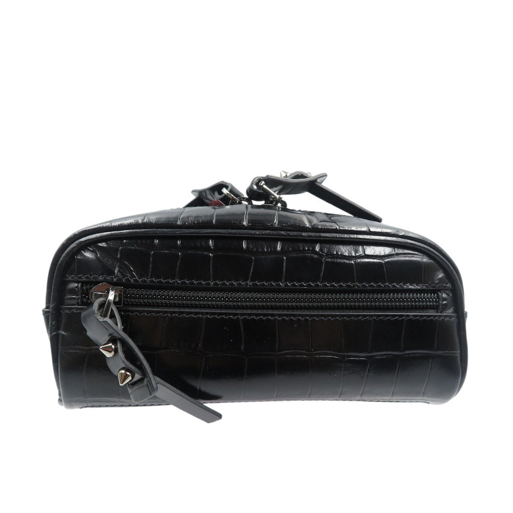 未使用 クリスチャンルブタン 1215059 クロコ型押しレザー シルバー金具 ブラック レッド クロスボディ バッグ 0370【中古】Christian Louboutin