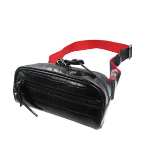 未使用 クリスチャンルブタン 1215059 クロコ型押しレザー シルバー金具 ブラック レッド クロスボディ バッグ 0370【中古】Christian Louboutin