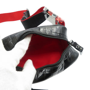 未使用 クリスチャンルブタン 1215059 クロコ型押しレザー シルバー金具 ブラック レッド クロスボディ バッグ 0370【中古】Christian Louboutin