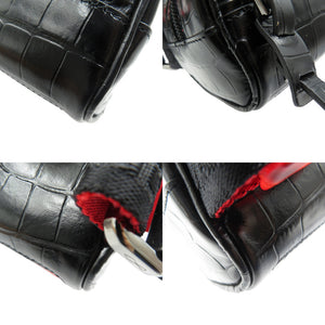 未使用 クリスチャンルブタン 1215059 クロコ型押しレザー シルバー金具 ブラック レッド クロスボディ バッグ 0370【中古】Christian Louboutin