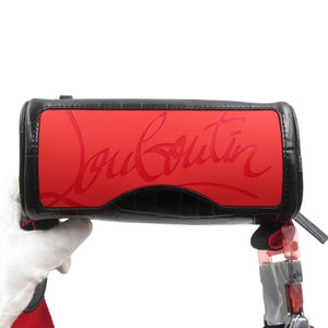 未使用 クリスチャンルブタン 1215059 クロコ型押しレザー シルバー金具 ブラック レッド クロスボディ バッグ 0371【中古】Christian Louboutin