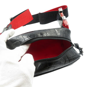 未使用 クリスチャンルブタン 1215059 クロコ型押しレザー シルバー金具 ブラック レッド クロスボディ バッグ 0371【中古】Christian Louboutin